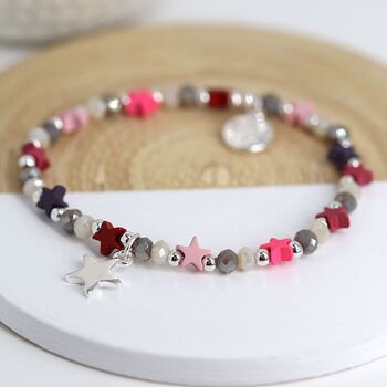 Pink Beaded Bracelet With Silver Plated Star Charm, 2 of 4