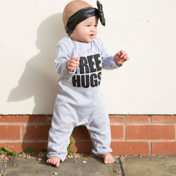 Baby Sleepsuit, Free Hugs, Cotton Babygrow, 3 of 6
