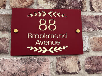 Personalised House Number And Road Foliage Design House Sign Acrylic, 6 of 7