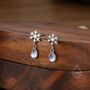 Sterling Silver Snowflake And Moonstone Stud Earrings, thumbnail 1 of 11