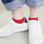 Oxford Stripe Scarlet And Classic Red Men's Trainer Socks, thumbnail 11 of 11