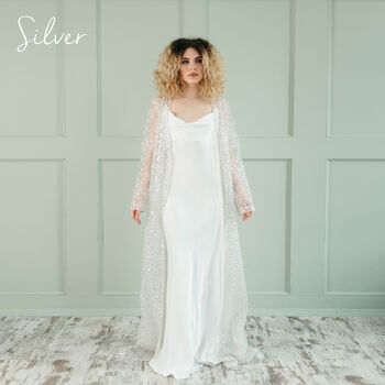 Gold Sequin Kimono | Wedding Cape | Long Sleeved Bridal Cover Up, 6 of 11
