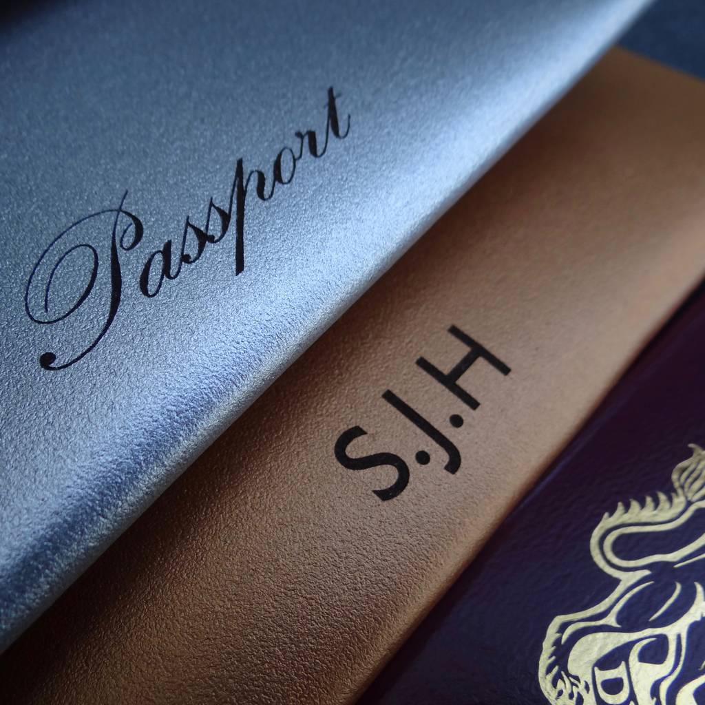 engraved personalised leather passport holder by artbox