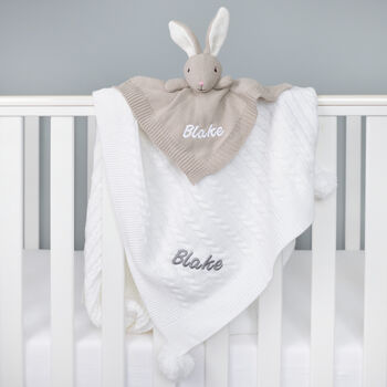 Personalised Bunny Comforter And Cable Blanket White, 5 of 12