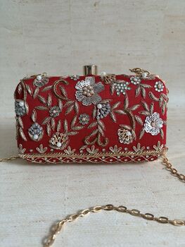 Red Embroidered Rectangular Clutch Bag, 6 of 11