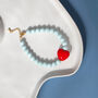 Powder Blue Bead Bracelet With Red Heart, thumbnail 2 of 7