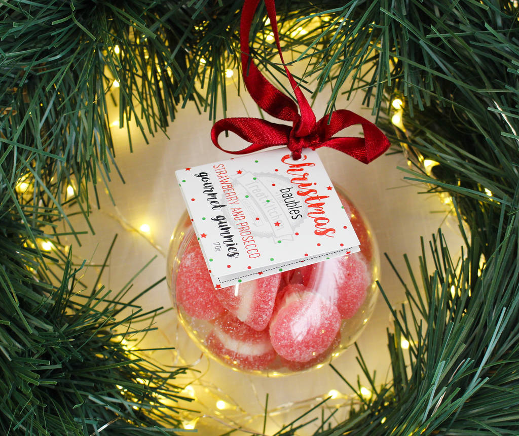 Strawberry And Prosecco Gummies Christmas Bauble, 1 of 3