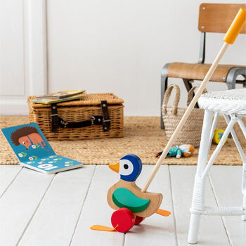 Wooden Push Along Toy Duck Traditional Toddler Toy, 4 of 4