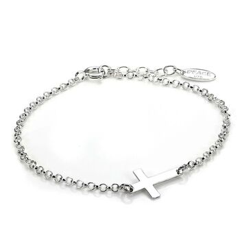 Sterling Silver Rolo Adjustable Bracelet With Cross, 2 of 3
