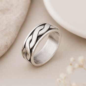 Personalised Men’s Sterling Silver Twisted Braid Spinner Ring – 8mm, 2 of 10