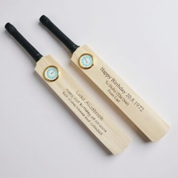 Personalised Mini Cricket Bat With Clock, 2 of 7