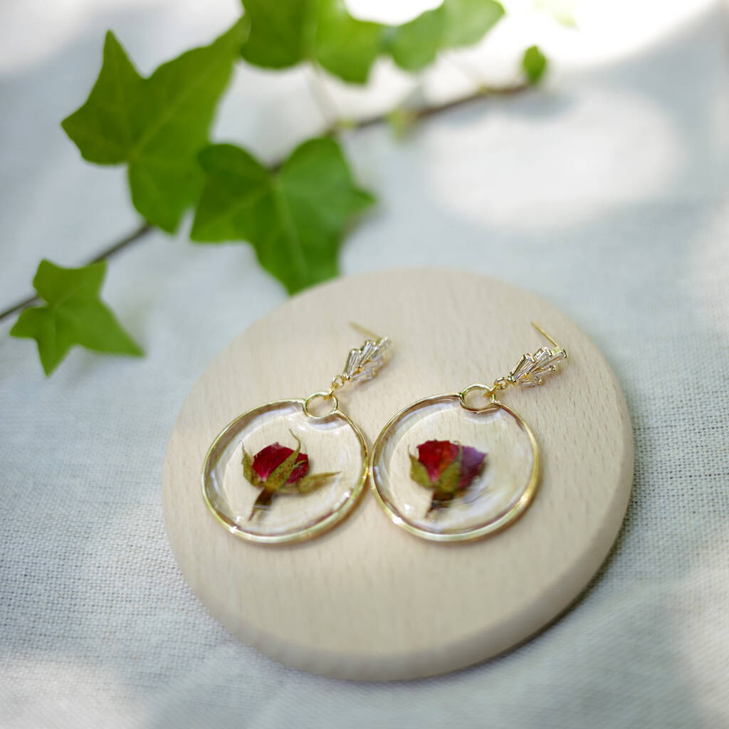 Red Rose 24ct Gold Plated Quartz Earrings, 1 of 5