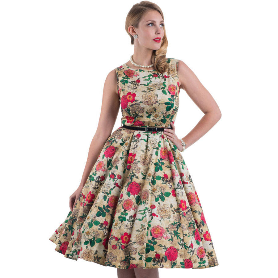 1950s Vintage Style Antique Rose Floral Hepburn Dress By Lady Vintage ...