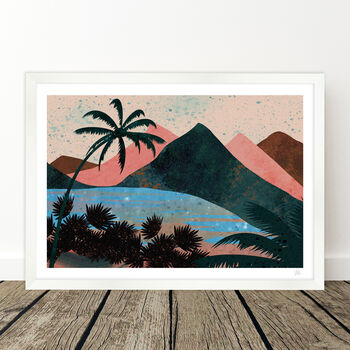 Tropical Sunset Mountain Landscape Art Print, 7 of 8