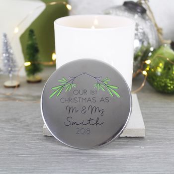 First Christmas As Mr And Mrs Scented Candle With Lid, 9 of 10