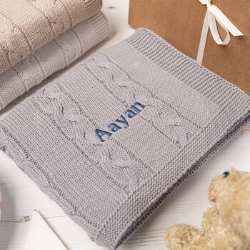 Baby Boys Hound Grey Cable Blanket, 7 of 12