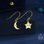 Extra Tiny Kawaii Star And Moon Dangle Drop Hook Earrings In Sterling Silver, thumbnail 4 of 12