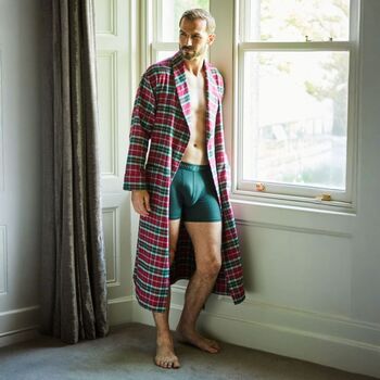 Men's 'Gaia' Tartan Brushed Cotton Robe, 3 of 5