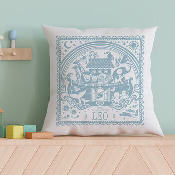 Personalised New Baby Noah's Ark Cushion, 3 of 5