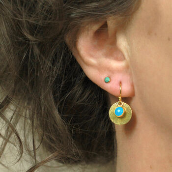 Turquoise Gold Disc Earrings, 8 of 12