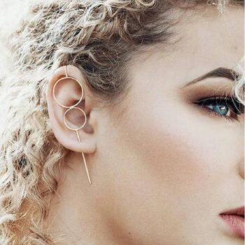 Sterling Silver Double Circle Ear Cuff Earrings, 8 of 9