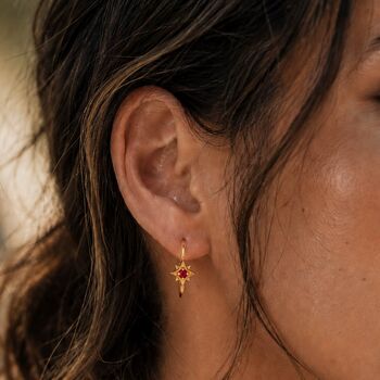 Guiding North Star Birthstone Gold Plated Hoop Earrings Emerald, Sapphire Or Rhodolite, 6 of 11
