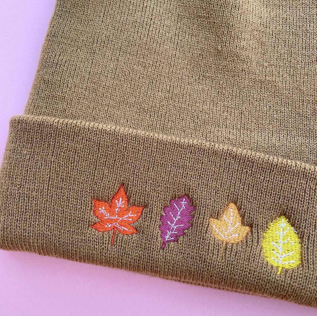 Autumn Leaves Embroidered Beanie Hat, 1 of 2