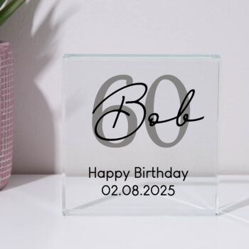 Personalised Birthday Name Glass Square Block, 6 of 8