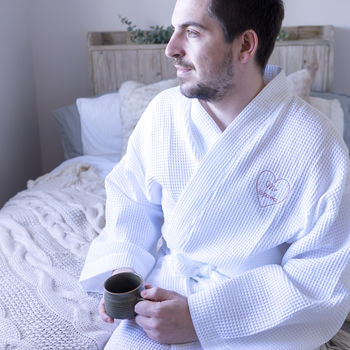 Personalised Embroidered Heart Couples Dressing Gown, 6 of 10