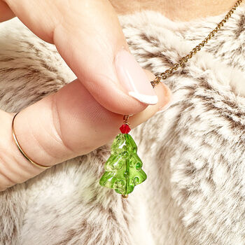 Green Bubble Glass Christmas Tree Necklace, 3 of 5