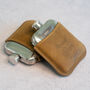 Tan Brown Leather Cased Hip Flask 6oz In Silver /Copper, thumbnail 5 of 10