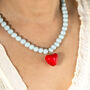 Powder Blue Bead Necklace With Red Heart, thumbnail 8 of 8