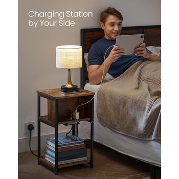 Slim Side Bedside Table With Charging Station, 5 of 9