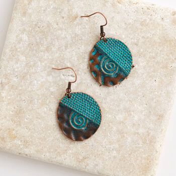 Antique Bronze And Turquoise Disc Drop Earrings, 3 of 3