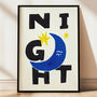 Night Crescent Moon And Stars, Bold Typography Art Print – Day And Night Set, thumbnail 1 of 7