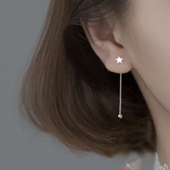 Sterling Silver Screw Back Star Threader Earrings, 3 of 8