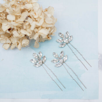 Set Of Three Sparkling Diamante Hair Pins, 4 of 4