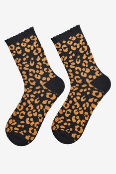 Leopard Glitter Socks In Black / Orange, 3 of 4