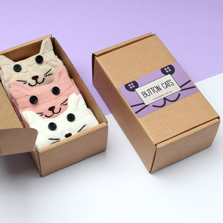 Button Cats Socks Box Gift Set By Studio Hop