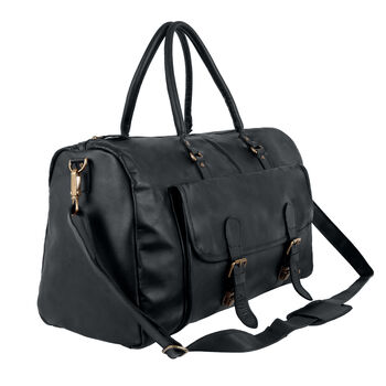 Black Leather Overnight Bag With Shoe Compartment, 6 of 12