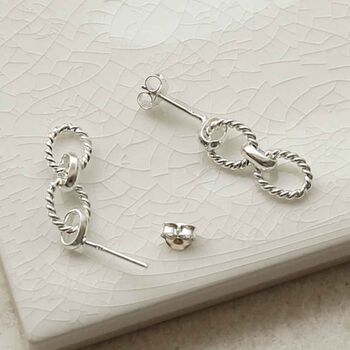 Sterling Silver Braided Chain Link Earrings, 3 of 5