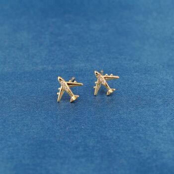 Gold Cz Plane Stud Earrings, Aeroplane Earrling, Airplane Earrings, 4 of 7