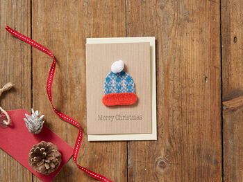 Handmade Knitted Bobble Hat Christmas Card, 2 of 3