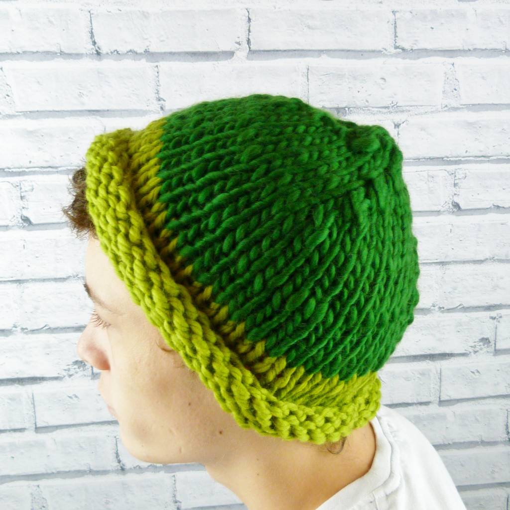 Mens Colour Block Beanie Hat Greens By Moaning Minnie