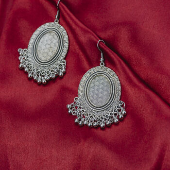 Silver Plated Victorian Oval Dangle Ghungroo Earring, 6 of 8