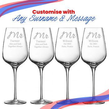 Personalised Mr And Mr Wedding Wine Glasses, 4 of 6