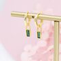 Emerald Green Baguette Cz Huggie Hoop Earrings, thumbnail 3 of 11