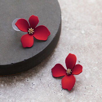 Hand Painted Flower Shaped Stud Earrings In Colours, 6 of 12