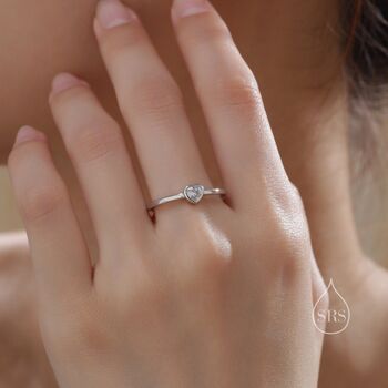 Sterling Silver Very Tiny Cz Heart Ring, 4 of 12