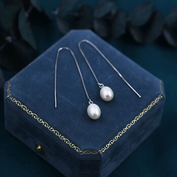 Genuine Pearl Threader Earrings In Sterling Silver, 4 of 11